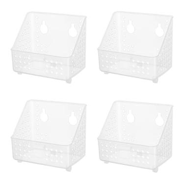 Imagem de Cetomo Cestas de plástico para pendurar com furo, caixas Storgae montadas na parede, organizador de cesta de prateleira com ganchos, para banheiro, chuveiro, casa, cozinha, transparente, pacote com 4