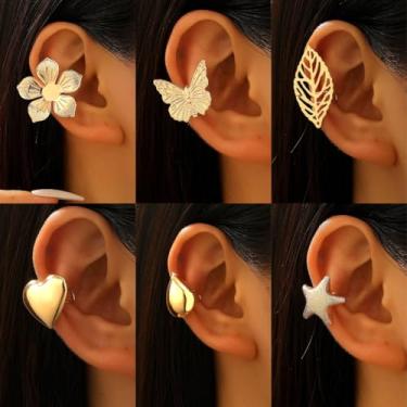 Imagem de Brincos de orelha femininos sem piercing dourado prata estrela flor coração gota de água conjunto, Medium, Latão, Sem pedra preciosa