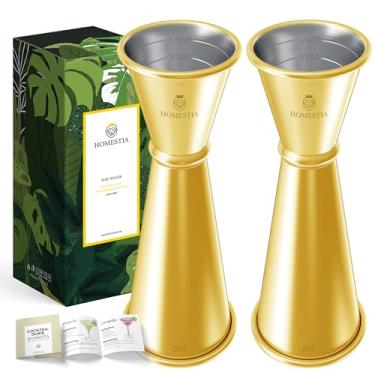 Imagem de Homestia 2 peças Jigger duplo e coqueteleira de aço inoxidável 28,3 g 59 g Ferramentas de medição de álchohol, jigger japonês com medidas internas para bartender - ferramentas de bar para bartender