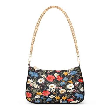 Imagem de CEBUGI Bolsas transversais femininas bolsa de ombro aquarela floral bolsa clutch elegante com alça de corrente