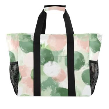 Imagem de Wassud Sacolas de compras reutilizáveis de mistura de círculos verdes grande bolsa organizadora de lona impermeável para praia, piquenique, lavanderia, viagem