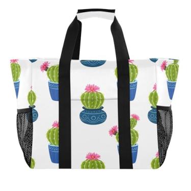 Imagem de Wassud Sacolas de compras reutilizáveis de cactos vibrantes grande bolsa organizadora de lona impermeável para praia, piquenique, lavanderia, viagem