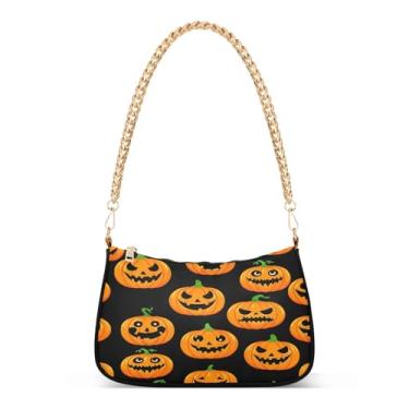Imagem de CEBUGI Bolsas transversais femininas bolsa de ombro com desenho animado Jack-o-lantern bolsa clutch elegante com alça de corrente