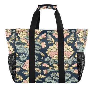 Imagem de Wassud Sacolas de compras reutilizáveis florais intrincadas grande bolsa organizadora de lona impermeável para praia, piquenique, lavanderia, viagem