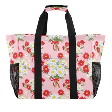 Imagem de Wassud Bouquets Of Daisies Sacos de mercearia reutilizáveis grande bolsa de lona impermeável organizador para praia, piquenique, lavanderia, viagem