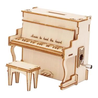 Imagem de KiBcsLic Kit de modelo de piano 3D, quebra-cabeças de madeira para adultos, instrumento musical com manivela, presente de aniversário ou Natal, cofrinho, Style B