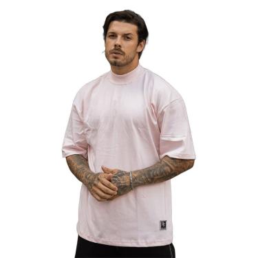 Imagem de Camiseta Oversized Gola Alta Lisa Basica Streetwear Confortavel Masculina Rosa-Masculino