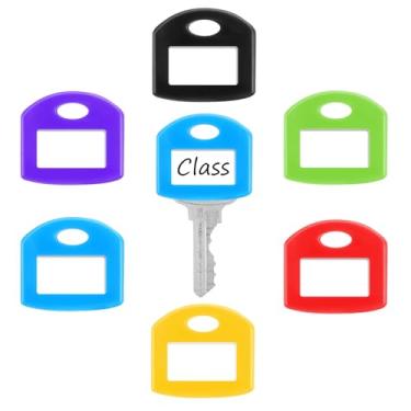 Imagem de FNANJWQ 30 peças de etiquetas coloridas de 2,5 cm, protetores de chave de silicone com etiquetas de papel em branco e janelas transparentes identificadores de chaves ocas à prova de poeira capas para
