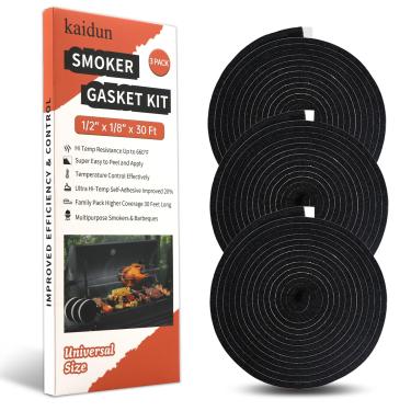 Imagem de kaidun Vedação De Para Defumador Churrasco Alta Temperatura, Fita Autoadesiva 30 Pés Tampa Porta Churrasqueira A Carvão, 1/2'' X 1/8'', Presente Substituição Preto Temperatura Homens