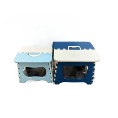 Imagem de Banqueta Dobrável de Plástico Resistente até 100kg | Banquinho Portátil para Viagem, Camping e Casa(AZUL escuro,Adulto)