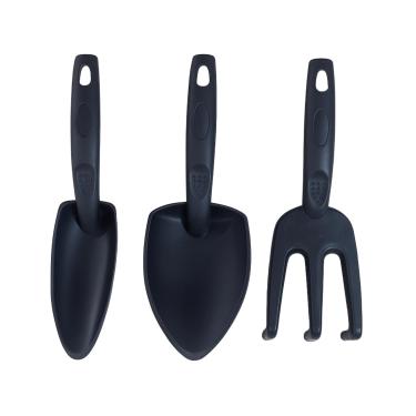 Imagem de Kit Jardinagem com 3 Ferramentas Plásticas Resistentes, Conjunto de Pá Grande, Rastelo e Pá Pequena para Jardim
