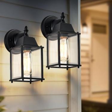 Imagem de Conjunto de 2 luminárias externas pretas para casa Luzes de varanda Lanterna de parede externa Arandela