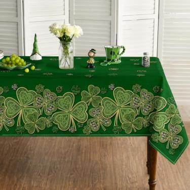 Imagem de Horaldaily Toalha de mesa retangular para Dia de São Patrício 152 x 213 cm, nó celta trevo verde, estilo alívio, lavável, sazonal, para decoração de festa, piquenique, jantar