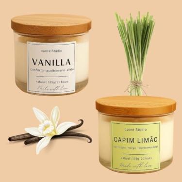 Imagem de Cuore Studio Vela Aromática Perfumada Natural, Kit com 2, Chá Branco, Vanilla, Baunilha, Alecrim, Lavanda, Capim Limão, Bamboo, Cereja e Avelã, Jasmim, 100g cada (Vanilla e Capim Limão)