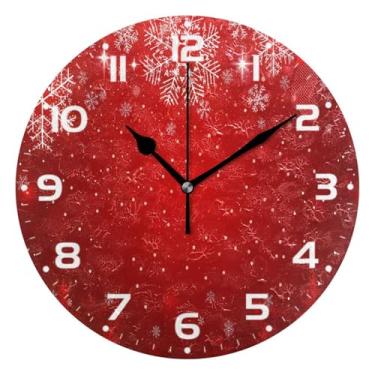 Imagem de JUZIHAI Relógio de parede vermelho de Natal, silencioso, sem tique-taque, redondo, operado por bateria, fácil de ler, relógio decorativo de parede para casa, cozinha, sala de estar, quarto, escritório