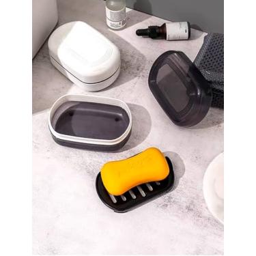 Imagem de 2 peças de sabão de viagem suporte de sabão com tampa caixa de sabão portátil de viagem saboneteira de viagem caixa de sabão para casa, viagem, acampamento, academia, preto e branco