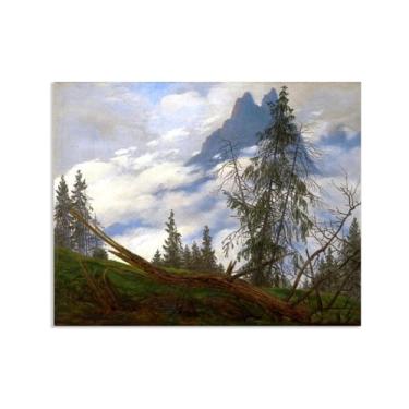 Imagem de Mountain Peak with Drifting Clouds by Caspar David Friedrich Impressões em tela Well Decor The World Classic Art Reproduções de arte grande giclee arte de parede para sala de estar decoração de casa