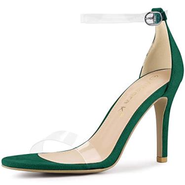 Imagem de Allegra K Sandália feminina de salto agulha transparente com bico aberto e tira no tornozelo, Verde esmeralda, 38