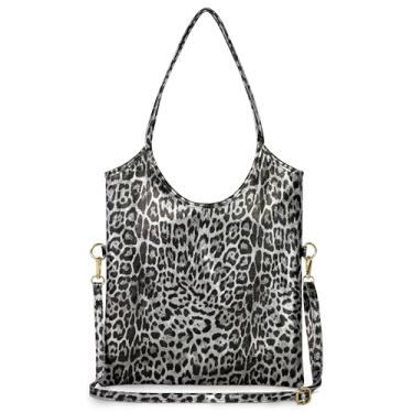 Imagem de TAKEASY Bolsa feminina italiana de camurça metálica genuína com estampa de leopardo e zíper | Bolsa de couro médio vertical macia, Prata, Medium