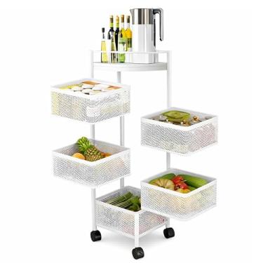 Imagem de Fruteira Articulada 5 Andares Com Rodas Cesta Giratória Quadrada (Branca)