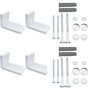 Imagem de CHENJIN 2 peças parafusos de montagem de assento de vaso sanitário suportes de montagem em forma de L de plástico com parafusos 6 x 4 cm conjunto de peças de tampa de assento de vaso sanitário branco