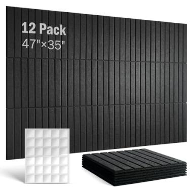 Imagem de Quadros grandes de cortiça para paredes, quadro de avisos de 120 cm x 89 cm, pacote com 12 azulejos de parede de feltro com 60 adesivos, quadros de cortiça para escritório, placa de feltro alternativa