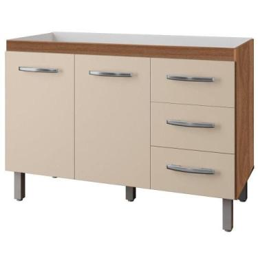 Imagem de Balcão Para Pia 2 Portas 3 Gavetas Sem Tampo Cani Savana / Off White -