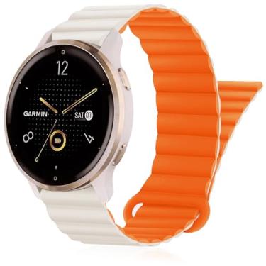 Imagem de Inhosper Pulseiras de relógio compatíveis com Garmin Vivoactive 4S/Venu 2S/Venu 3S/Vivomove 3S, pulseira magnética de silicone dupla face de 18 mm para relógio Garmin Forerunner 255S/255S Music/265S