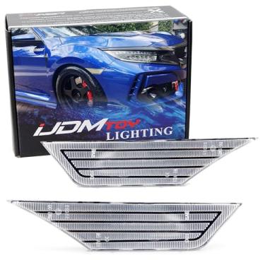 Imagem de iJDMTOY JDM Caixa de lâmpada marcador frontal com lente branca fosca semitransparente compatível com Honda 2016-21 Civic Sedan Coupe Hatchback 10ª geração, OE-Spec LH RH Assembly