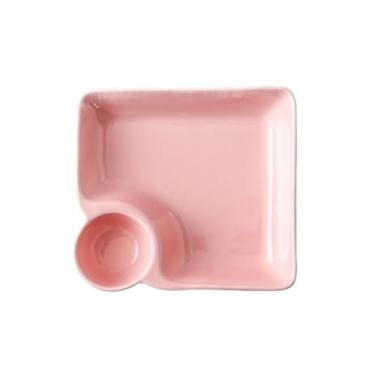 Imagem de Bandeja de cerâmica para bolinhos de massa com molho para servir utensílios de mesa de cozinha fácil de limpar, adequada para casa ou restaurante, etc. (rosa, 1 peça)