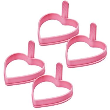 Imagem de Moldes de panqueca de silicone de coração, pacote com 4 moldes de panqueca de silicone para panquecas em forma de coração, molde de panqueca para grelha - rosa