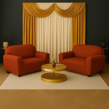 Imagem de Conjunto de cortinas de 2 metros, incluindo capas protetoras adesivas decorativas para sofás de dois e três lugares (Telha)