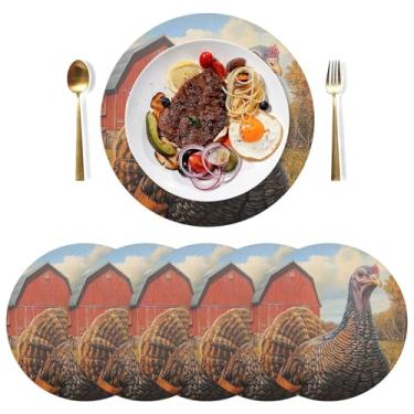 Imagem de Tapete de mesa Farm Turkey Harvest de 38 cm PVC conjunto de 6 jogos americanos resistentes ao calor para mesa redonda