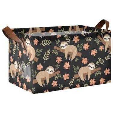 Imagem de Cesto de flores de preguiças fofas para armazenamento e organização de trailers, cestas grandes de 40 x 28 x 25 cm para decoração e armazenamento de toalhas, pacote com 2