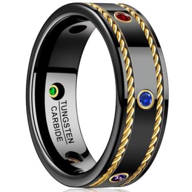 Imagem de NUNCAD Anel de tungstênio de 8 mm para homens, preto e ouro 14K trançado aliança de casamento masculina com zircônia cúbica embutida ajuste confortável, tamanho 7-12, 9, Sem pedra preciosa