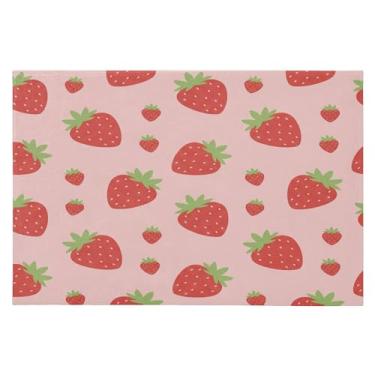 Imagem de Wassud Tapete de porta de morango 61 x 89 cm, tapete de área lavável antiderrapante com suporte de borracha, tapete macio e macio para sala de estar, quarto, entrada, entrada