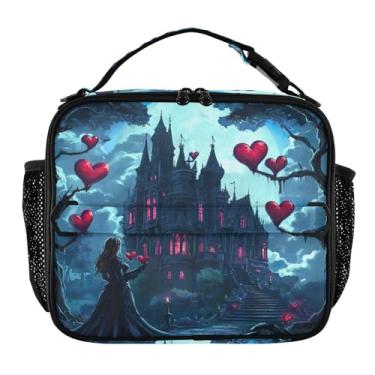 Imagem de Joisal Lancheira térmica Castelo romântico com corações Bento Box Lancheira à prova de vazamento para praia