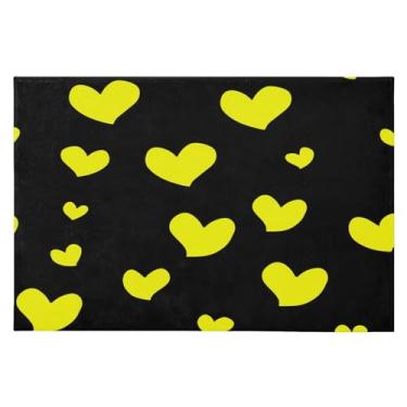 Imagem de Wassud Tapete de porta de corações amarelos 61 x 89 cm, tapete de área lavável antiderrapante com suporte de borracha, tapete macio e macio para sala de estar, quarto, entrada, entrada