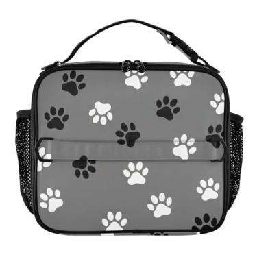 Imagem de Lancheira preta branca com pata de cachorro cinza para mulheres, meninas, lancheira com alça de ombro masculina e infantil, lancheira para trabalho, escola, linda bolsa térmica rosa