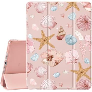 Imagem de CozyNestCY Linda capa rosa oceano estrela do mar para iPad 7ª/8ª/9ª geração verão oceano design capa traseira de TPU hibernar/despertar automático com suporte para lápis 10,2 polegadas 2019/2020/2021