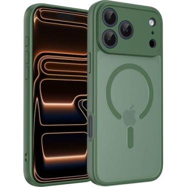 Imagem de MEYGMPK Capa magnética para iPhone 17 Pro compatível com MagSafe, à prova de choque para iPhone 17 Pro [proteção contra quedas de grau militar de 15 pés] Capa de telefone fina translúcida fosca (verde