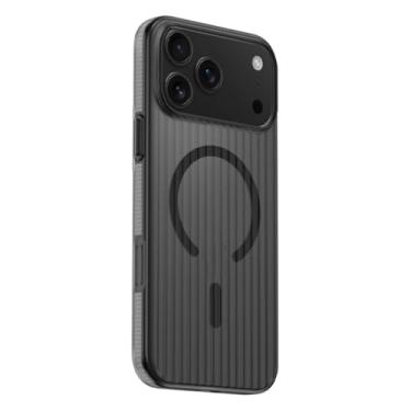 Imagem de HJZSZX Capa protetora magnética com padrão ondulado para iPhone 16 ProMax, capa rígida fosca e protetora sem fio (para iPhone 16 ProMax/cinza)