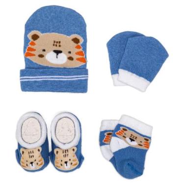 Imagem de Kit Touquinha Meia Luva Pantufa Enxoval Bebê Recém-Nascido Menino Mate