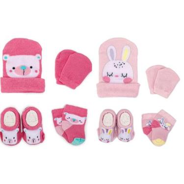 Imagem de 2 Conjuntos Bebê Menina Meias Toucas Luvas Pantufas Recém Nascido Enxo