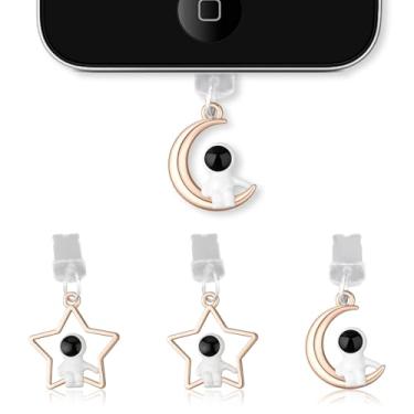 Imagem de 4 Un. Protetores de Proteção Contra Poeira para Telefone, Protetores Criativos Porta de Carregamento para iPhone 4-14 Acessórios Práticos e Elegantes Telefone (Estilo Astronauta)