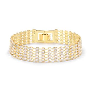 Imagem de Elfgrass Pulseira de tênis feminina banhada a ouro 14K – elegante pulseira de linha de zircônia cúbica, serve para pulso de 15 a 18,3 cm – presente brilhante para o dia a dia, pulseiras de tênis