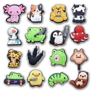 Imagem de 16 peças de pingentes engraçados para sandálias de tamanco – desenhos de animais fofos, incluindo sapo, gato, cachorro, pinguim, vaca e polvo, decorações de sapatos para adultos, acessórios de festa