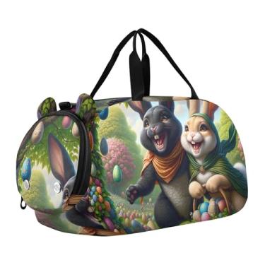 Imagem de Bolsa esportiva para meninos, fofa, coala, pôr do sol, romance, fim de semana, para viagem, bolsa de ginástica, bagagem infantil, Arte festiva engraçada de coelhinhos da Páscoa, Clássico
