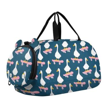 Imagem de Golden Bees Honeycombs bolsas de viagem pretas para meninas, bolsas de viagem para fim de semana, bolsa esportiva infantil para meninos, Skate rosa pato branco azul, Clássico