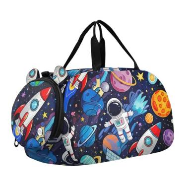 Imagem de Golden Bees Honeycombs bolsas de viagem pretas para meninas, bolsas de viagem para fim de semana, bolsa esportiva infantil para meninos, Planetas espaciais coloridos astronauta, Clássico